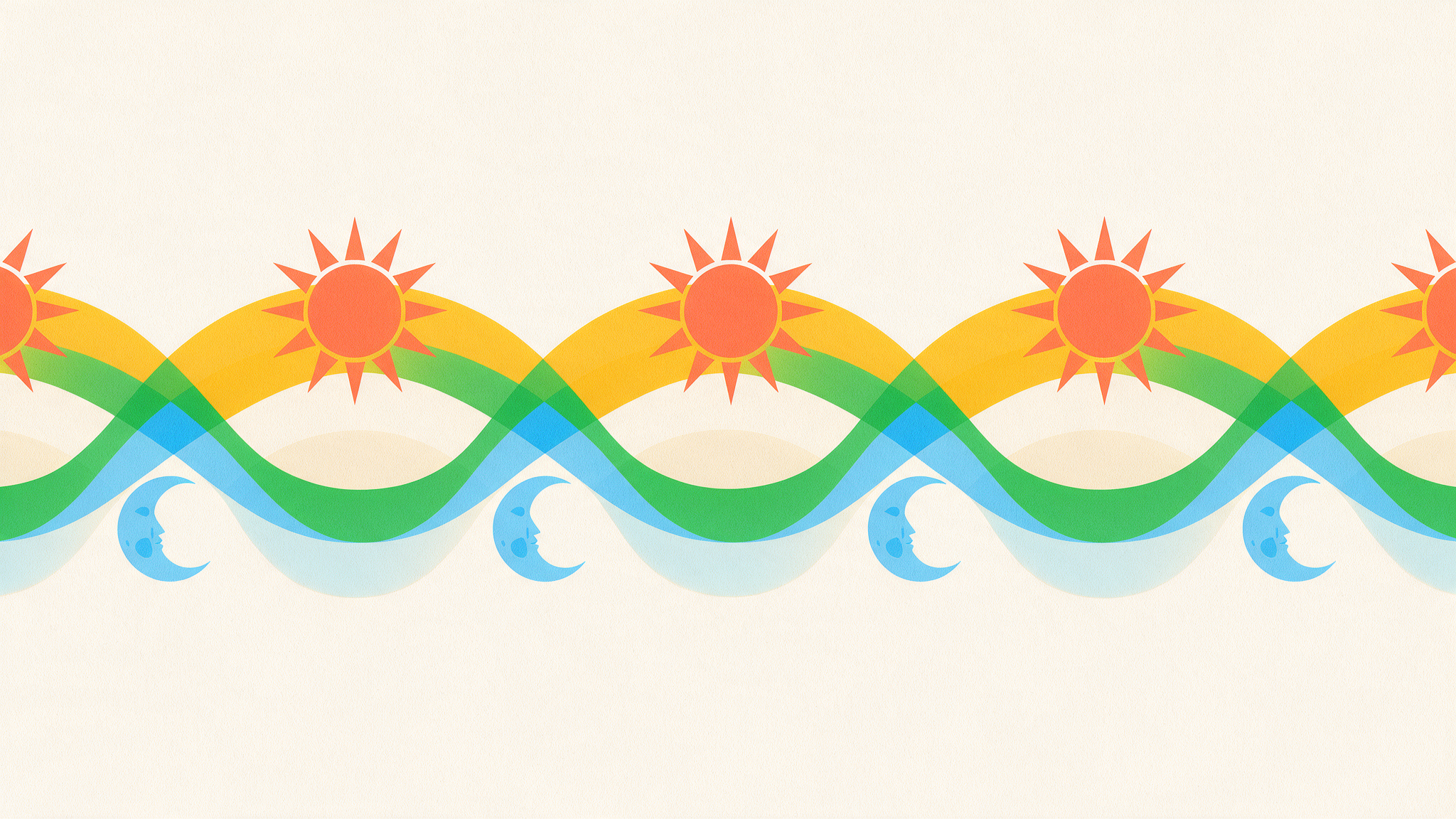Illustration of evenly spaced alternating suns and moons rising and setting in a steady repeating wave