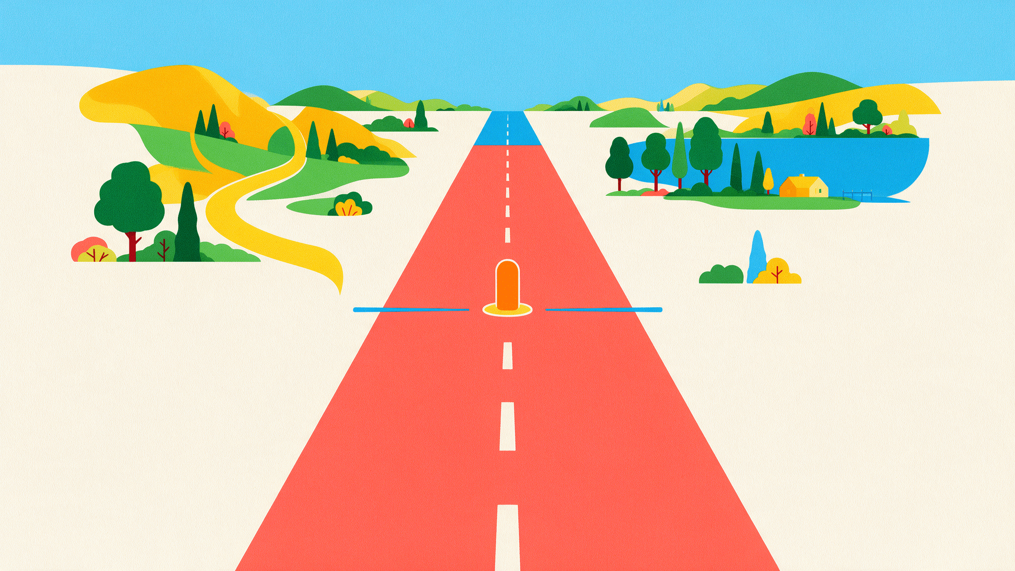 Illustration of a road with a marker showing a large stretch already travelled and a small stretch remaining